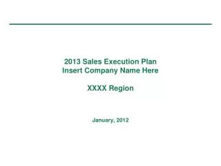 2013 Sales Execution Plan Insert Company Name Here XXXX Region January, 2012