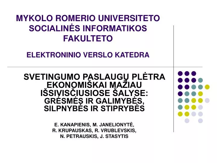 mykolo romerio universiteto socialin s informatikos fakulteto elektroninio verslo katedra