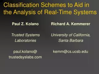 Classification Schemes to Aid in the Analysis of Real-Time Systems