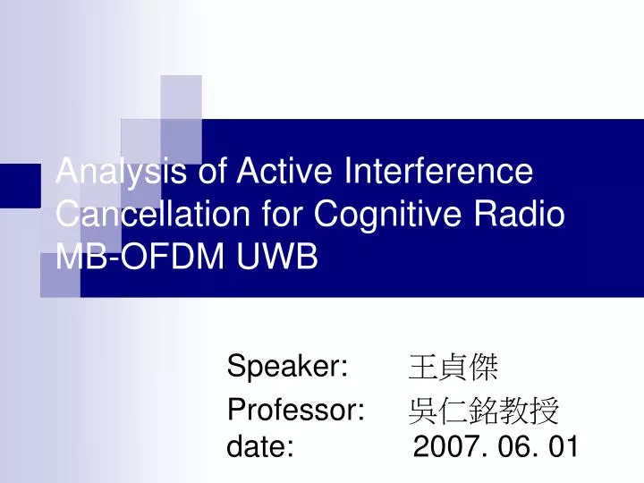 analysis of active interference cancellation for cognitive radio mb ofdm uwb
