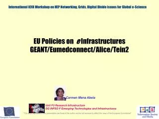 EU Policies on e Infrastructures GEANT/Eumedconnect/Alice/Tein2