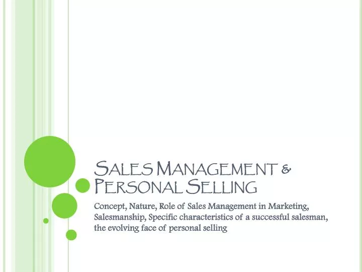 sales management personal selling