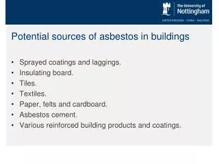 Potential sources of asbestos in buildings