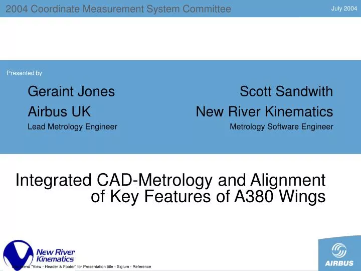 integrated cad metrology and alignment of key features of a380 wings