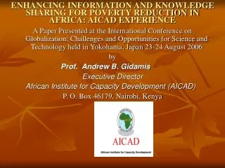 ENHANCING INFORMATION AND KNOWLEDGE SHARING FOR POVERTY REDUCTION IN AFRICA: AICAD EXPERIENCE