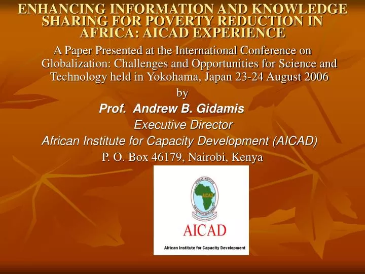 enhancing information and knowledge sharing for poverty reduction in africa aicad experience