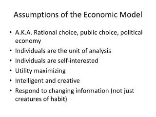 Assumptions of the Economic Model