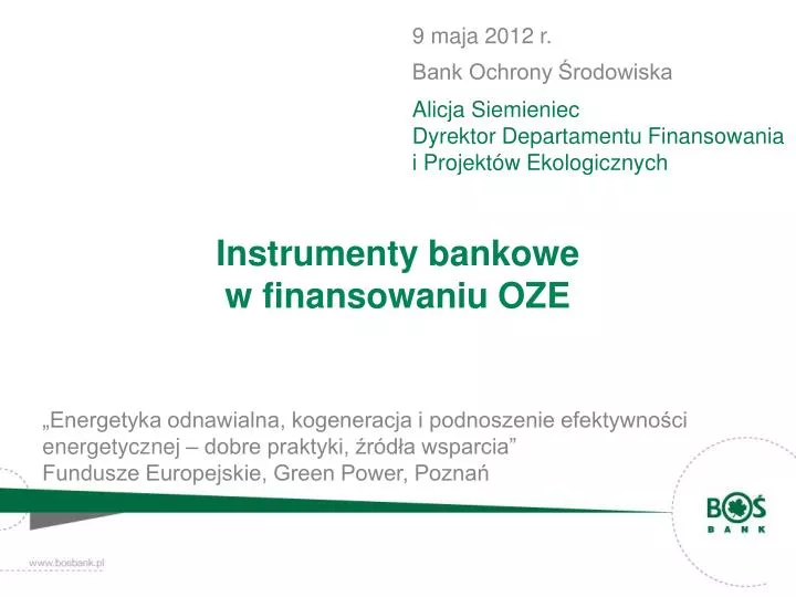 instrumenty bankowe w finansowaniu oze