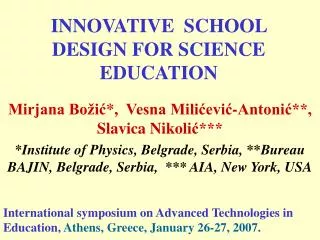INNOVATIVE SCHOOL DESIGN FOR SCIENCE EDUCATION