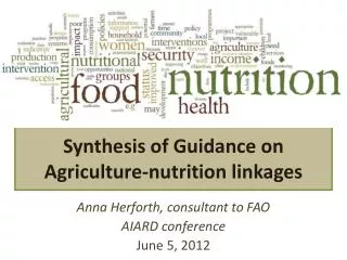Synthesis of Guidance on Agriculture-nutrition linkages