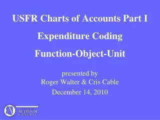 USFR Charts of Accounts Part I Expenditure Coding Function-Object-Unit