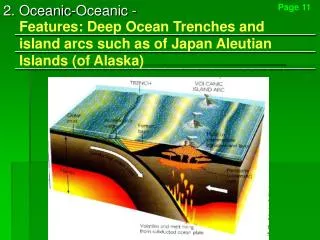 Features: Deep Ocean Trenches and island arcs such as of Japan Aleutian Islands (of Alaska)