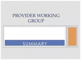 Provider Working group