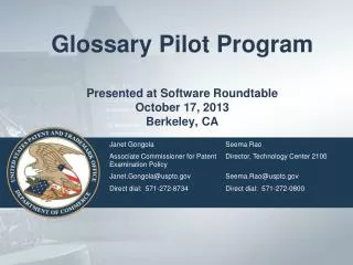 Glossary Pilot Program Presented at Software Roundtable October 17, 2013 Berkeley, CA