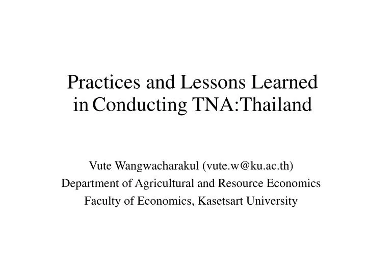 practices and lessons learned in conducting tna thailand