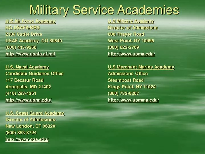 military service academies