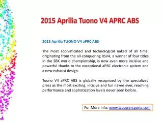 2015 Aprilia Tuono V4 APRC ABS - Temple City Powersports