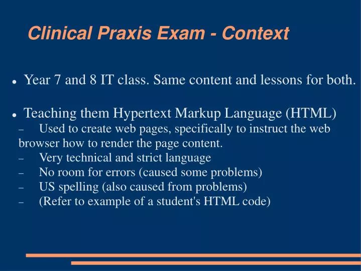 clinical praxis exam context