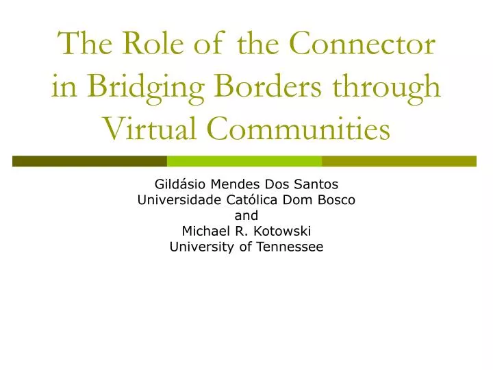 the role of the connector in bridging borders through virtual communities