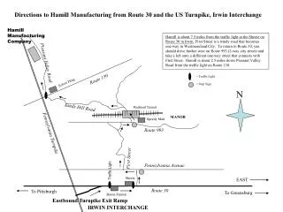 Directions to Hamill Manufacturing from Route 30 and the US Turnpike, Irwin Interchange