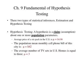 Ch. 9 Fundamental of Hypothesis Testing