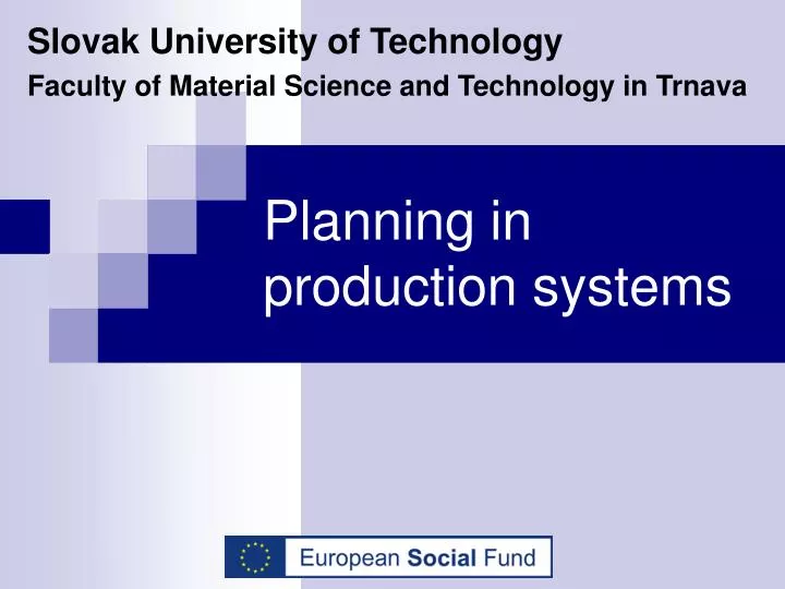 planning in production systems