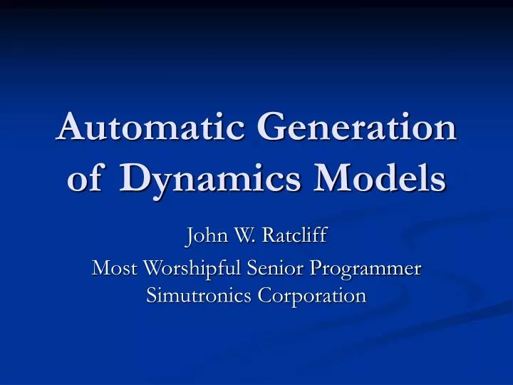 automatic generation of dynamics models