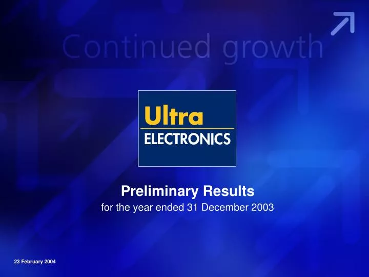 preliminary results for the year ended 31 december 2003
