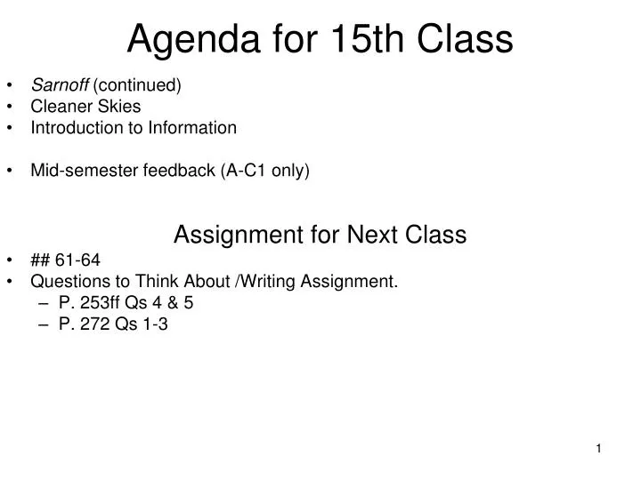 agenda for 15th class