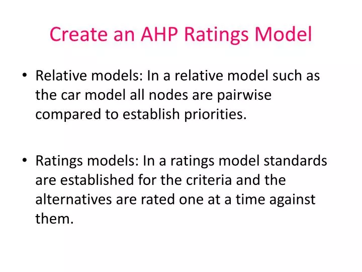 create an ahp ratings model