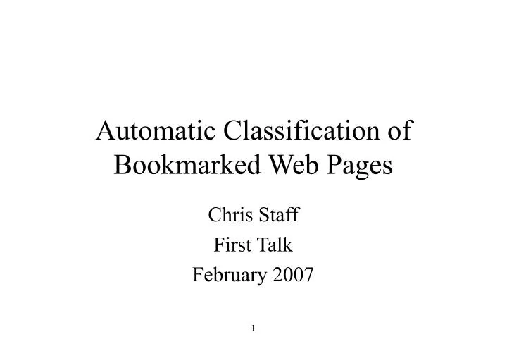 automatic classification of bookmarked web pages