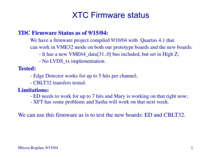 xtc firmware status
