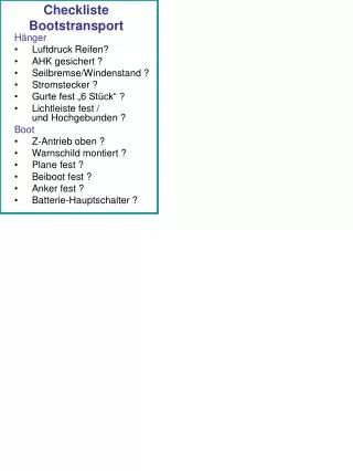 checkliste bootstransport