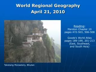 World Regional Geography April 21, 2010