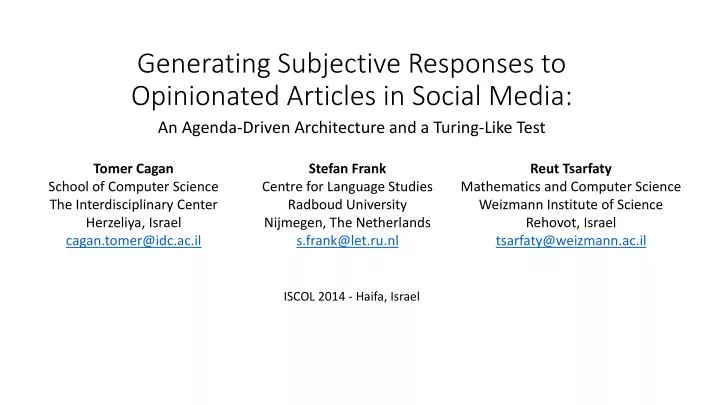 generating subjective responses to opinionated articles in social media