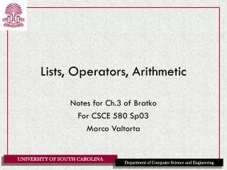 Lists, Operators, Arithmetic