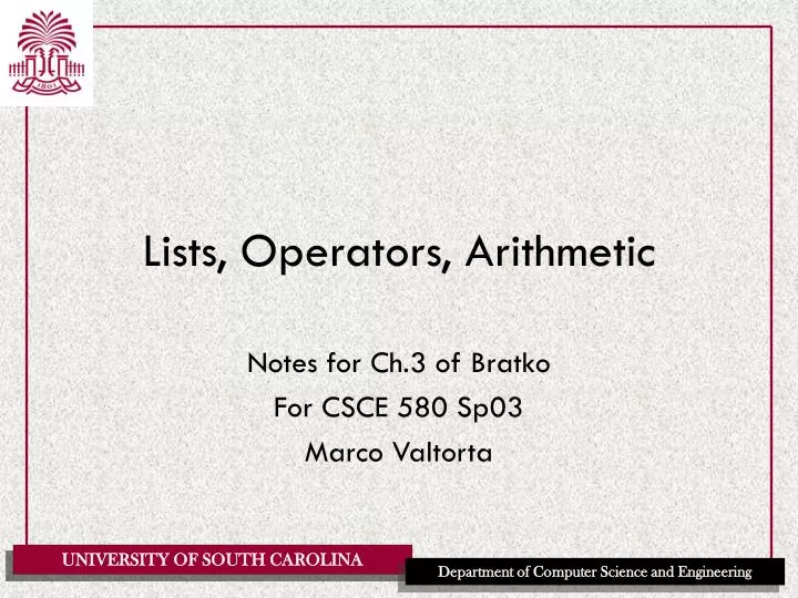 lists operators arithmetic