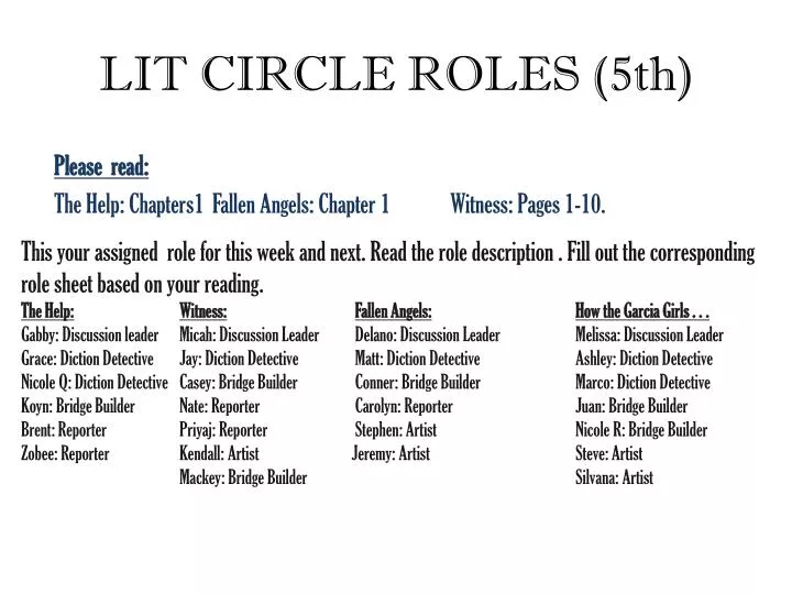 lit circle roles 5th
