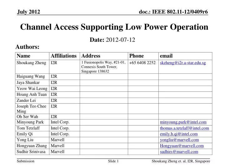 channel access supporting low power operation