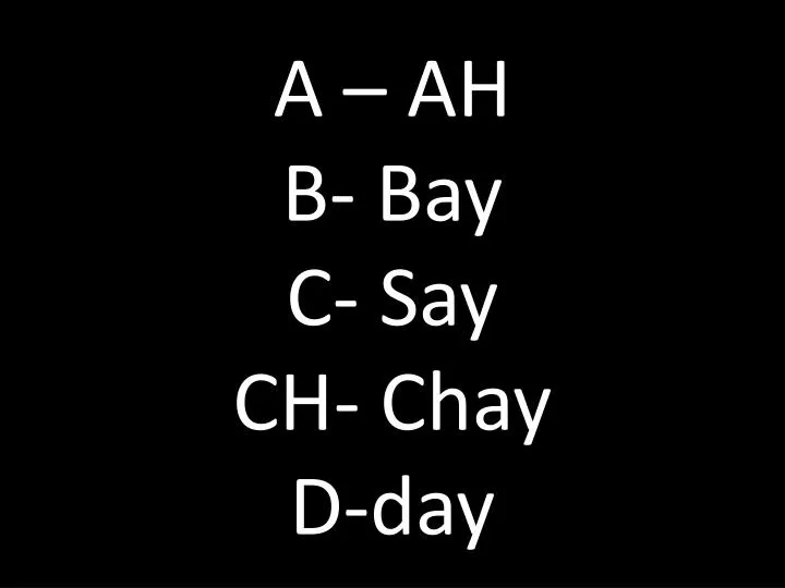 a ah b bay c say ch c hay d day