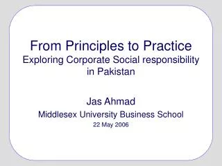 From Principles to Practice Exploring Corporate Social responsibility in Pakistan