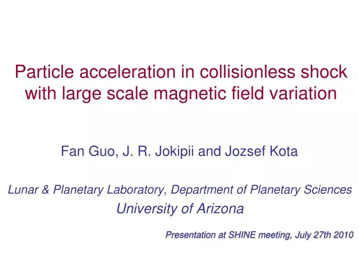 particle acceleration in collisionless shock with large scale magnetic field variation