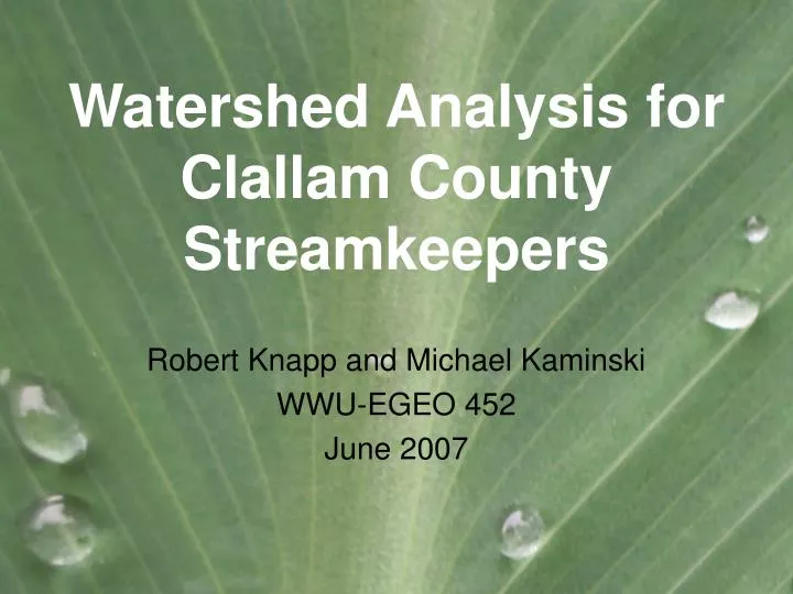 watershed analysis for clallam county streamkeepers