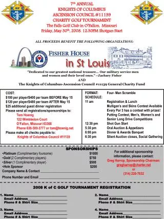7 th ANNUAL KNIGHTS OF COLUMBUS ASCENSION COUNCIL #11139 CHARITY GOLF TOURNAMENT