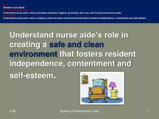 Unit B Resident Care Skills Essential Standard NA5.00