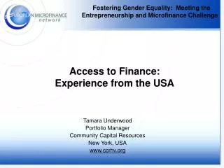 Access to Finance: Experience from the USA
