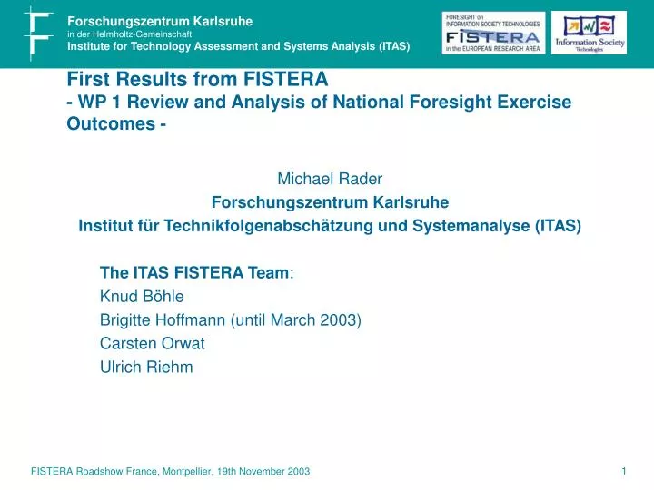 first results from fistera wp 1 review and analysis of national foresight exercise outcomes