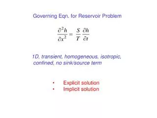 1D, transient, homogeneous, isotropic, confined, no sink/source term