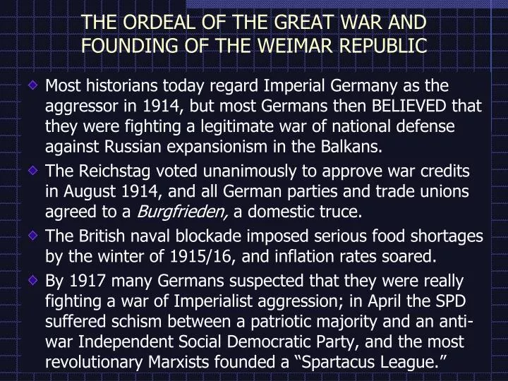 the ordeal of the great war and founding of the weimar republic