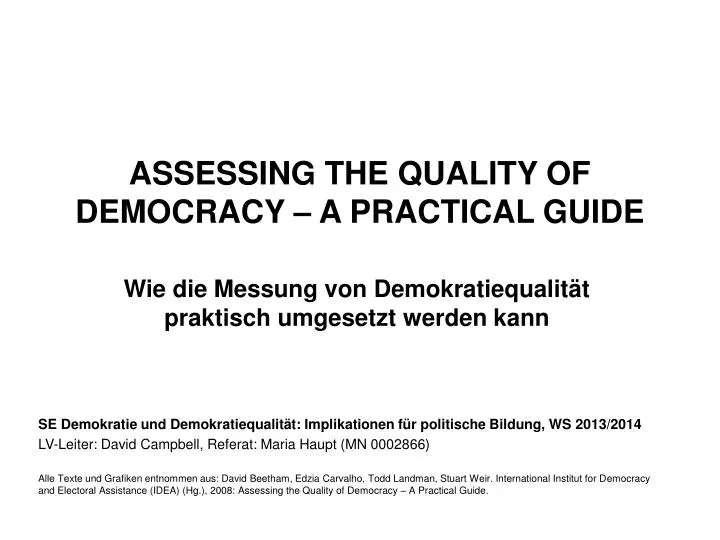 assessing the quality of democracy a practical guide